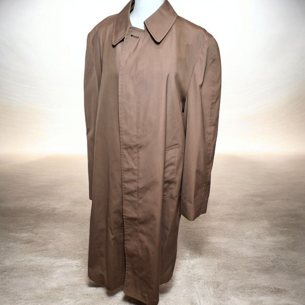 Vintage London Fog Mens Khaki Trench Coat Polyester Lined - Size 42